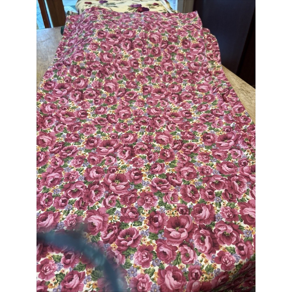 Vintage Floral Fabric 5 Yards x 43" Wide Pink Rose Cotton Quilting Material